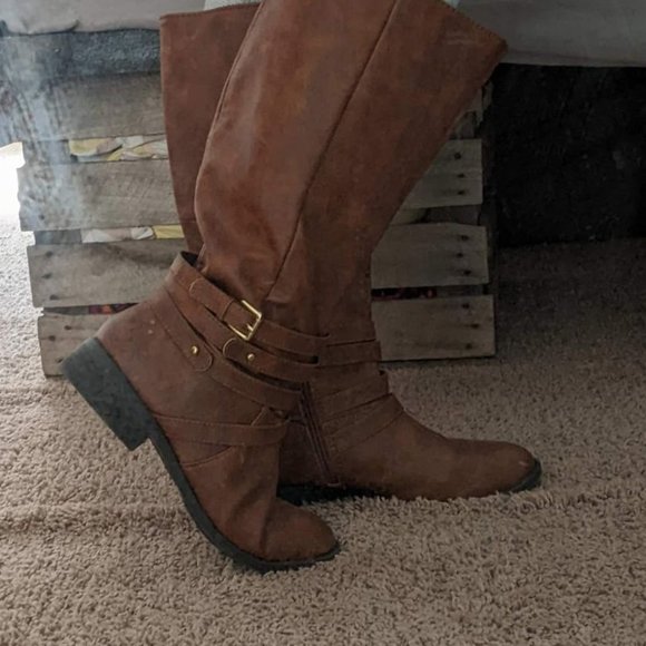 cognac knee high boots with heel
